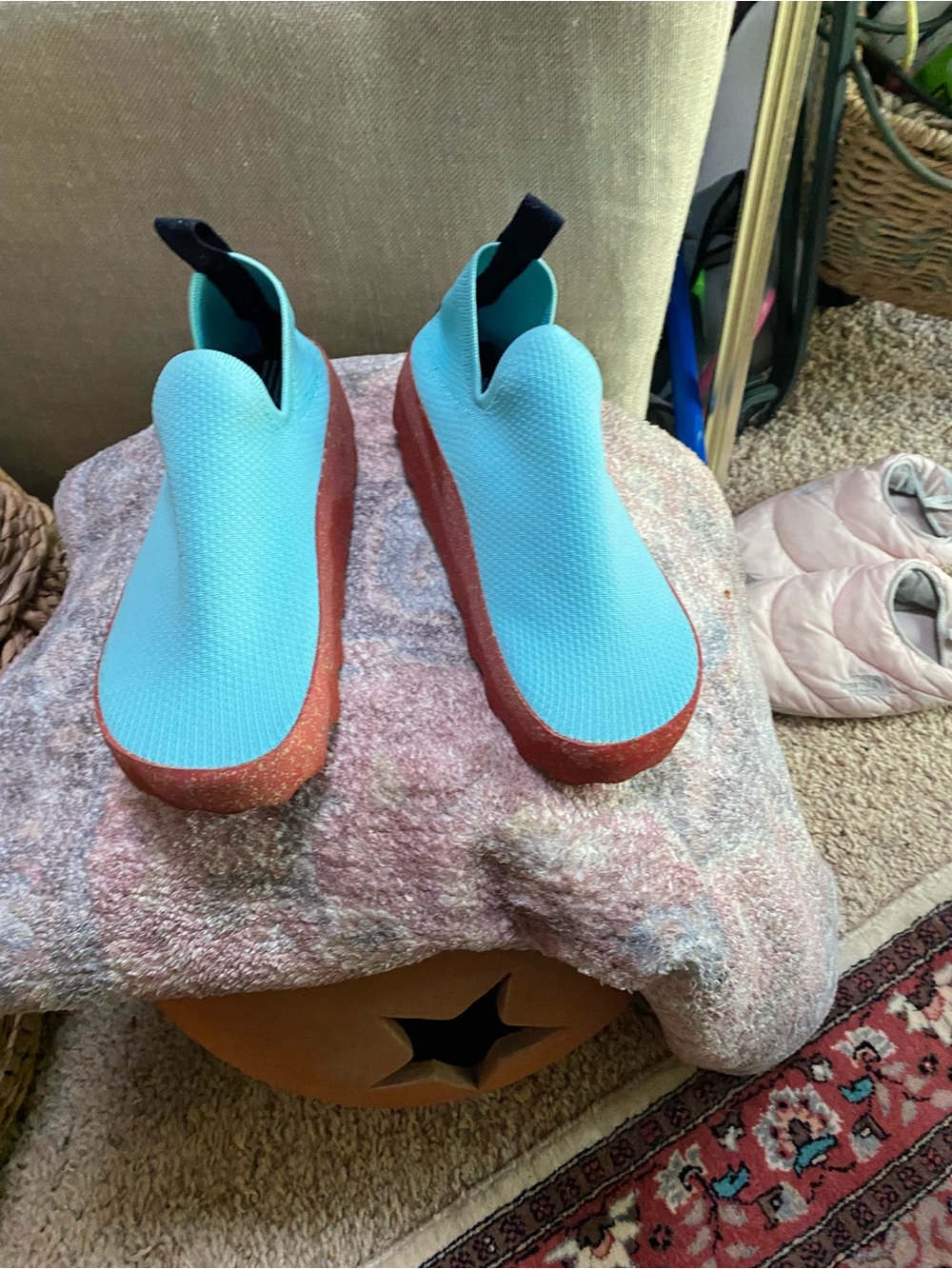 Light Blue Slip-On Knit Women's walking city shoe. - Picture 2 of 6